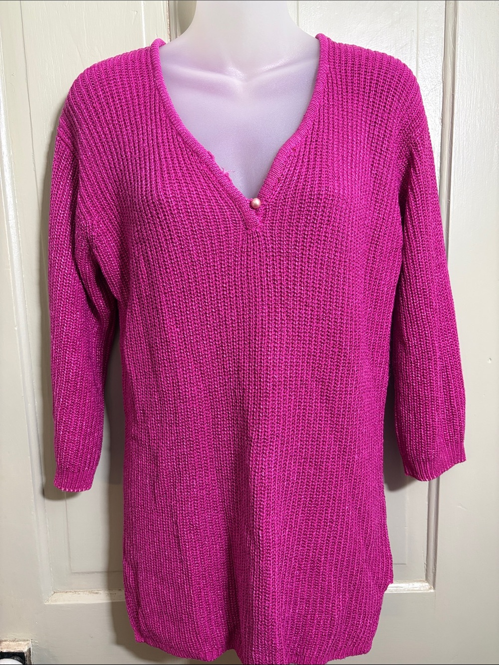 Christina- Vintage silk blend Fuchsia V-Neck Knit Sweater